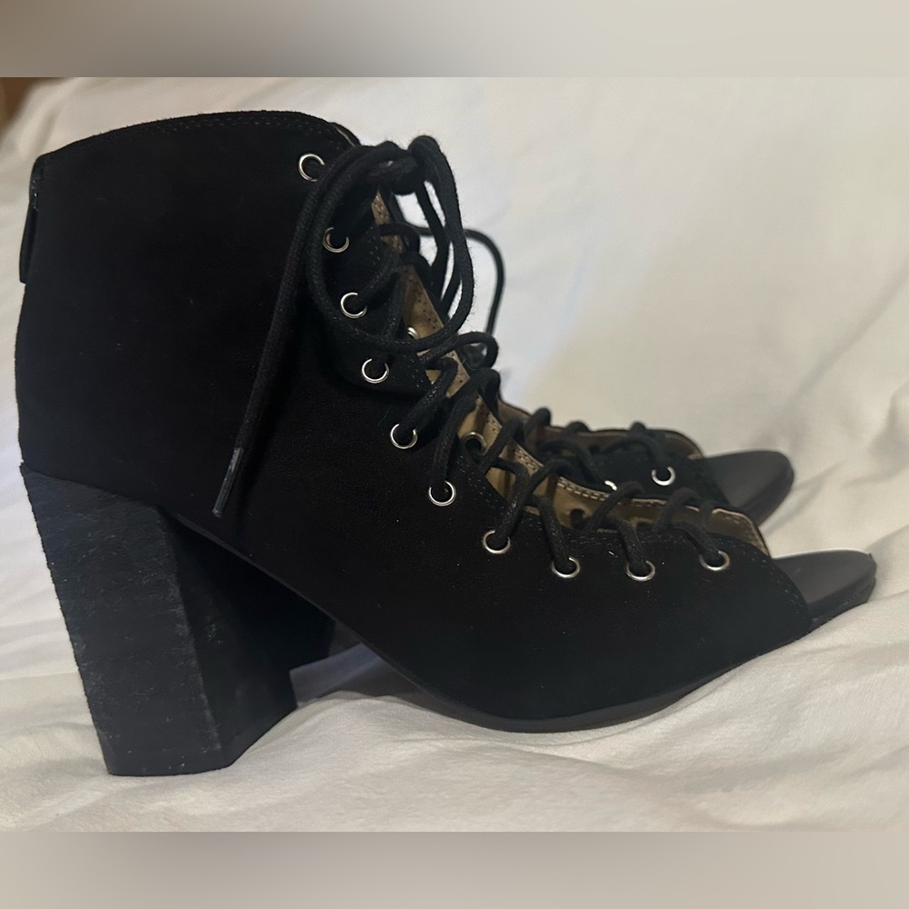 Chinese Laundry lace up suede block heel bootie